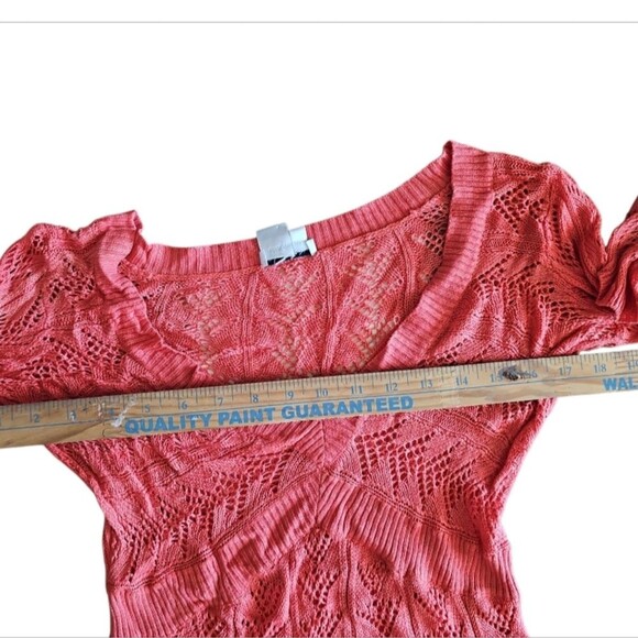 Cache Y2K Vintage 100% Tunisian Silk Sheer Open Knit Top Sz L Coral Boho Chic - Picture 9 of 11
